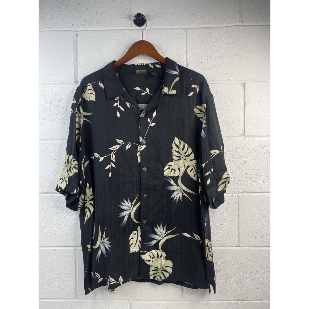 AXIST Men's 100% Silk Floral Pattern Short Sleeve Button Up Shirt Size 2XL